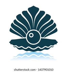 Open Seashell Icon. Shadow Reflection Design. Vector Illustration.