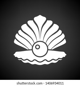 Open Seashell Icon. White on Black Background. Vector Illustration.