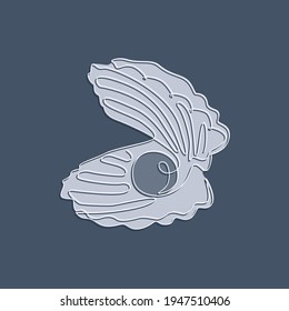 Open seashell with pearl. Continuous one line drawing of an oyster mollusk. Modern minimalist badge icon or logo with texture effect. Vector abstract illustration