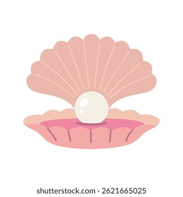 Open seashell with pearl inside.. Trendy modern vector illustration isolated on white background, hand drawn, flat design
