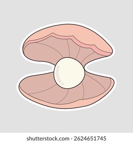 Abra a concha com Pearl Vetor ilustração adesivo. Ilustração vetorial detalhada de uma concha aberta com uma pérola no interior, perfeito para desenhos com temas marinhos e adesivos