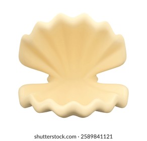 Open seashell vector 3d icon. White cartoon sea shell without pearl isolated in simple style.