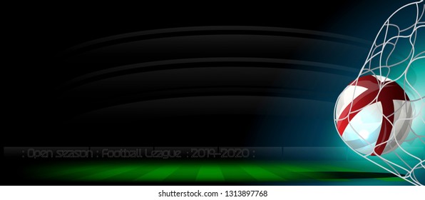 Open season Football League  2019-2020 Text - Soccer ball flag of England,Grass,net, football field.