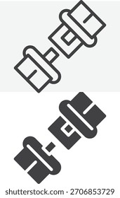 Abra la línea del cinturón de seguridad y el conjunto de iconos sólidos. Esquema e ícono sólido con signo de Vector de trazo editable y símbolo que muestra la hebilla del cinturón de seguridad.
