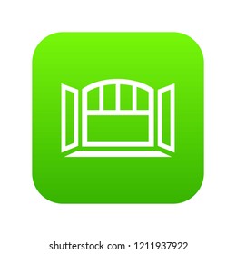 Open semicircular window frame icon green vector isolated on white background