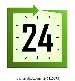 Open  and service around the clock or 24 hours a day and 7 days a week square icon or symbol isolated on white background. Vector illustration