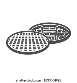 Open sewer manhole icon in flat style.Vector illustration.
