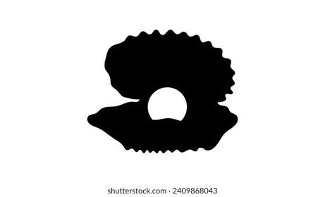 open shell with pearl, black isolated silhouette