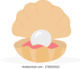 Open shell with a pearl inside. Pearl. Vector illustration isolated on a white background.