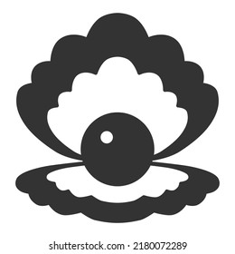 Open shell with a pearl inside - web icon, illustration on white background, glyph style