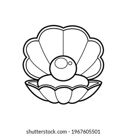 Open shell with pearl  outlined for coloring page isolated on white background