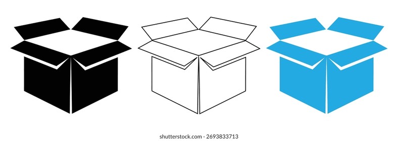 Ícones de caixa de envio aberta prontos para receber seus bens dentro,Vetor arte de caixa aberta ícone definir vetor,Caixa aberta ícones empacotar vetores para app e web ui designs