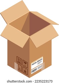 Abrir el icono del paquete de envío. Caja de cartón isométrica