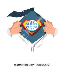 open shirt to show "world globe symbol" . globe concept - vector illustration