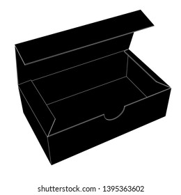 Open shoe box. Black outline drawing. Vector illustration isolated on white background