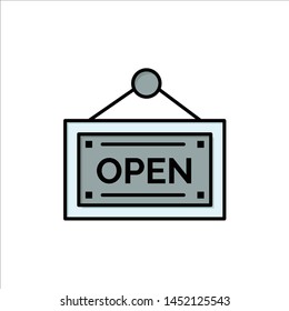 Open, Shop, Board  Flat Color Icon. Vector icon banner Template