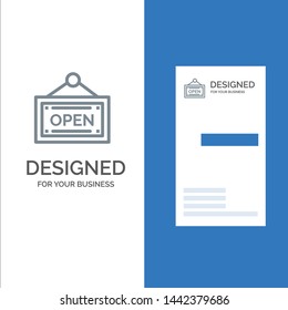 Open, Shop, Board Grey Logo Design and Business Card Template