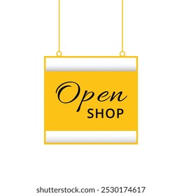Anuncio de diseño plano aislado de tienda abierta. Anuncio de la Plantilla del Vector.