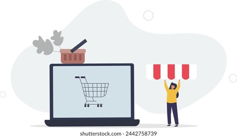 Open shop online, start e-commerce store selling product online, build website create virtual store in the internet concept.