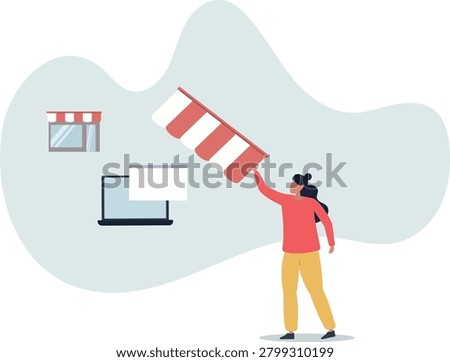 Open shop online, start e-commerce store selling product online, build website create virtual store in the internet concept.life situation and activities.