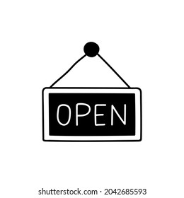 icono de signo de tienda abierta en forma plana y negra sólida icono de glifo, aislado en fondo blanco 