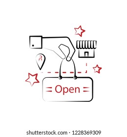 Open, shopping, store 2 colored line icon. Simple colored element illustration. Open, shopping, store icon design from shopping set