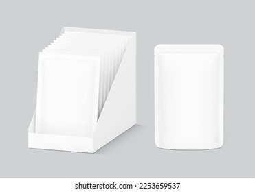 Open show box with pouch bags mockup. Vector illustration. Can be use for food, medicine, cosmetic and etc. EPS10.	