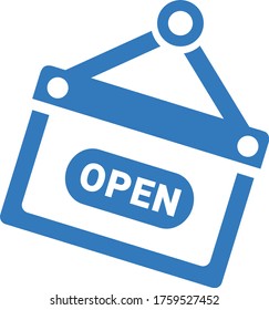 Icono azul de signo abierto, gráficos vectoriales