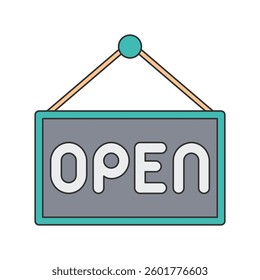 Open sign board flat icon in lineal color style perfect for shopping, commerce theme on a white background