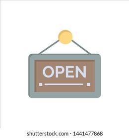 Open, Sign, Board, Hotel  Flat Color Icon. Vector icon banner Template