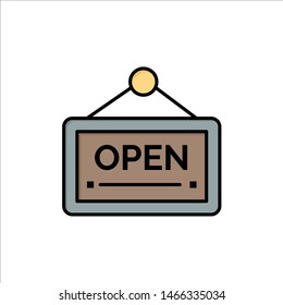 Open, Sign, Board, Hotel  Flat Color Icon. Vector icon banner Template. Vector Icon Template background