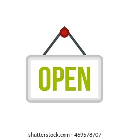 Open sign board icon in flat style isolated on white background