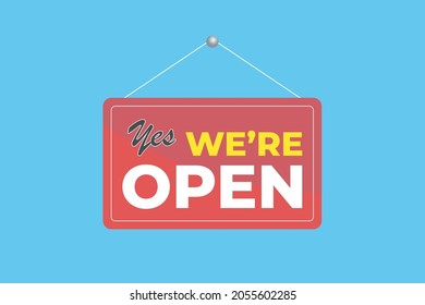 Open sign business vector shop icon. We are open door welcome board