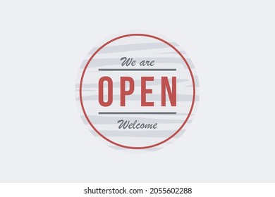 Open sign business vector shop icon. We are open door welcome board