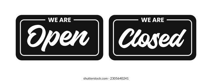 Open sign and Closed sign set in flat design style isolated on background. Open door and closed door sign.vector illustration