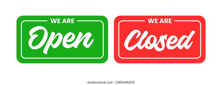 Signo abierto y juego de signos cerrado en diseño plano aislado en el fondo. Señal de puerta abierta y puerta cerrada.ilustración vectorial