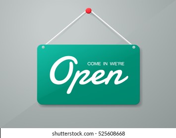 open sign for door. flat style. Vector illustration,open sign,plate,text