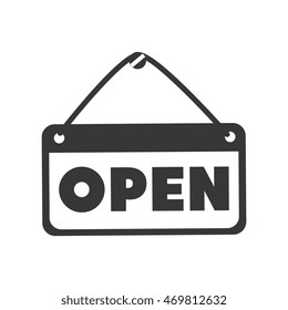 open sign door frame board store shop vector illustration isolated