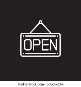 Open Sign Door Plate line icon, outline vector symbol, linear pictogram isolated on black. logo illustration