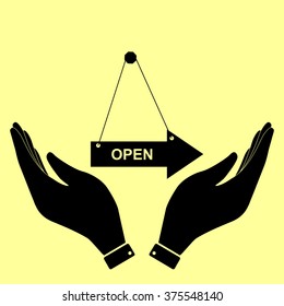 Open sign. Flat style icon vector illustration.