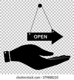Open sign. Flat style icon vector illustration.