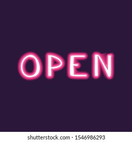 Open sign. Hand lettering illustration. Highlight red sign