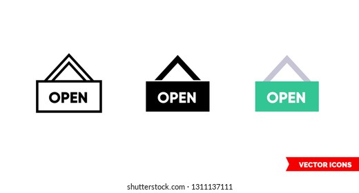 Open sign icon of 3 types: color, black and white, outline. Isolated vector sign symbol.