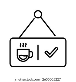 Open sign icon. open, coffee shop, shop, business, welcome, store, retail, signage. Vector Icon Illustration