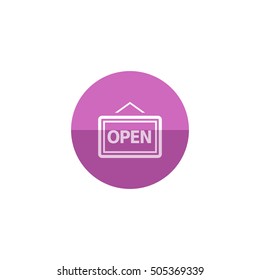 Open sign icon in flat color circle style. Cafe restaurant shop store