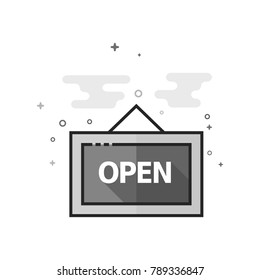 Open sign icon in flat outlined grayscale style. Vector illustration.