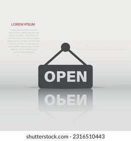 Open sign icon in flat style. Accessibility vector illustration on white isolated background. Message business concept.