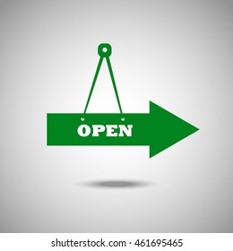 Open sign icon. Flat style. Grey background. Vector illustration.