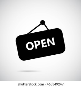 Open sign icon on gray background. Vector art.