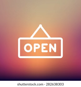 Open sign icon thin line for web and mobile, modern minimalistic flat design. Vector white icon on gradient mesh background.